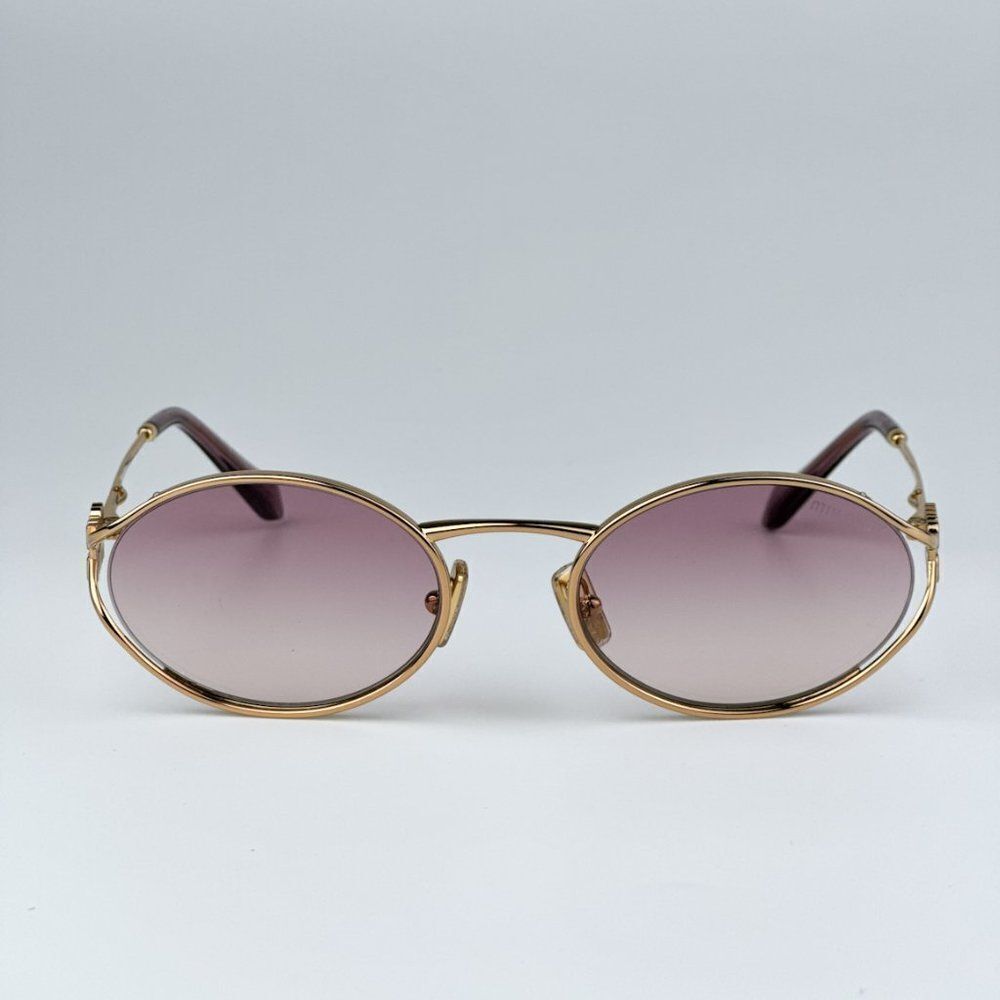 NEW Miu Miu MU52YS 5AK06S Gold Brown Gradient Violet Oval Unisex Sunglasses - Picture 6 of 12